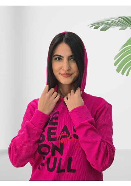 Be Season Baskılı Kapüşonlu Sweatshirt (Fuşya) indirimleri