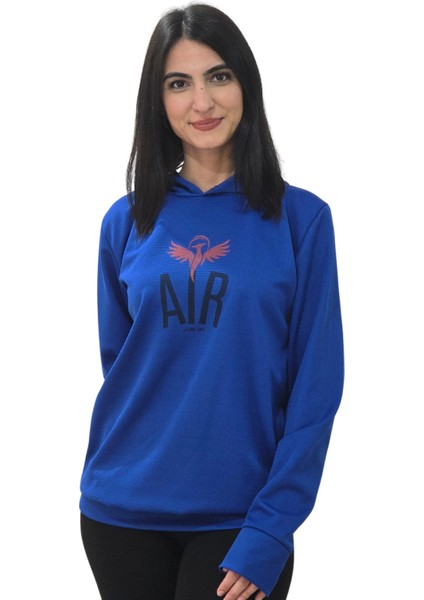 Air Baskılı Kapüşonlu Swaetshirt (Mavi)