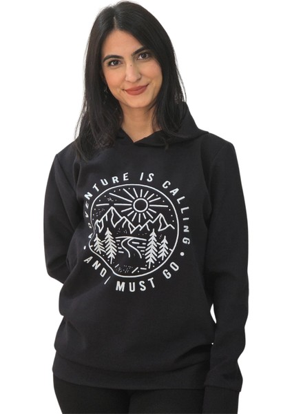 Must Be Baskılı Kapüşonlu Swaetshirt (Siyah)