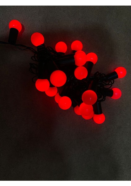 5 Metre Top Işık Kırmızı Renk 20 Adet Toplu Siyah Kablolu LED Aydınlatma