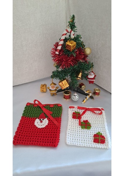 El Örgüsü Yılbaşı Çorap Kesesi Noel Baba Yeni Yıl Kırmızı Yeşil Hediye