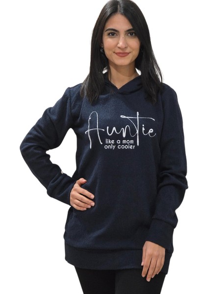 Auntie Baskılı Kapüşonlu Sweatshirt (Lacivert)