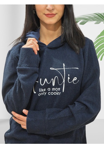 Auntie Baskılı Kapüşonlu Sweatshirt (Lacivert) modelleri