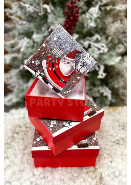 Lüks Yılbaşı Hediyelik Hediye Kutusu 3 Lü Set Kabartmalı Noel Baba Baskılı Yeni Yıl Kış Temalı indirimleri