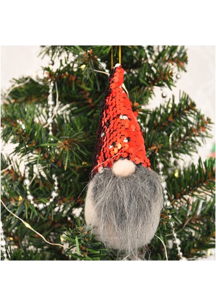 Yılbaşı Ağaç Dekor Süsü Kırmızı Pullu Peluş Noel Baba Cüce 18 cm