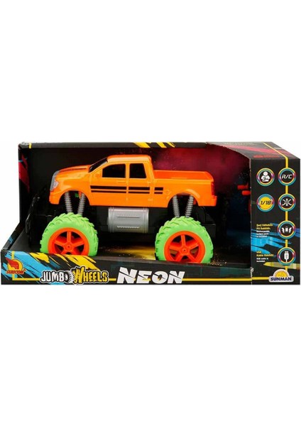 Suncon 1:18 Uzaktan Kumandalı Neon Jumbo Weels USB Şarjlı Araba 26 cm 32961 Turuncu Pickup