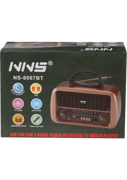 NS-8067 Radyo USB / Tf Kart / Fm Retro Taşınabilir Bluetooth Hoparlör