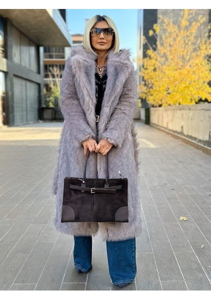 3877 Uzun Kürk Kaban Kahve modelleri