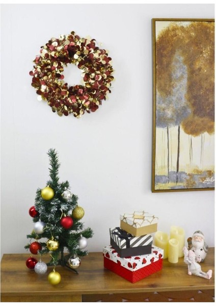 Yılbaşı Ön Kapı Süsü Yeni Yıl Noel Dekorasyon Kırmızı Gold Çelenk fiyatları