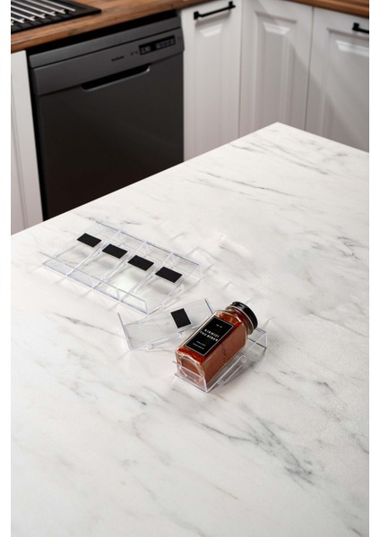 6'lı Şeffaf-Lego Standlı Cam Baharatlık Seti Gümüş Kapaklı Beyaz Etiketli BAHARATLIK-MH03SLVR06 modelleri