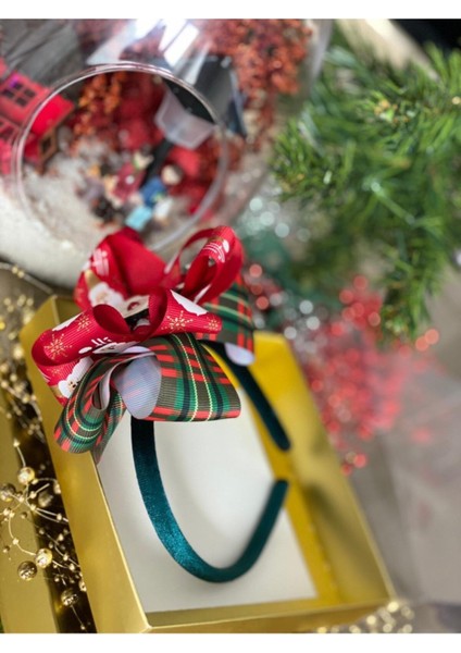 Yeni Yıl Noel Baba Simli Ekose Lüks Kadife Kristal Zümrüt Yeşili Taç indirimleri