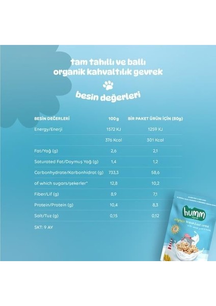 Nessiworld Humm Organik Tam Tahıllı ve Ballı Kahvaltılık Gevrek 80 gr