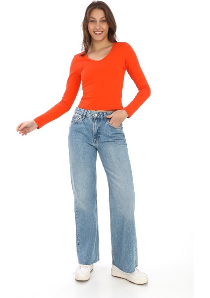 V Yaka Slim Fit Tişört-Mercan fiyatları