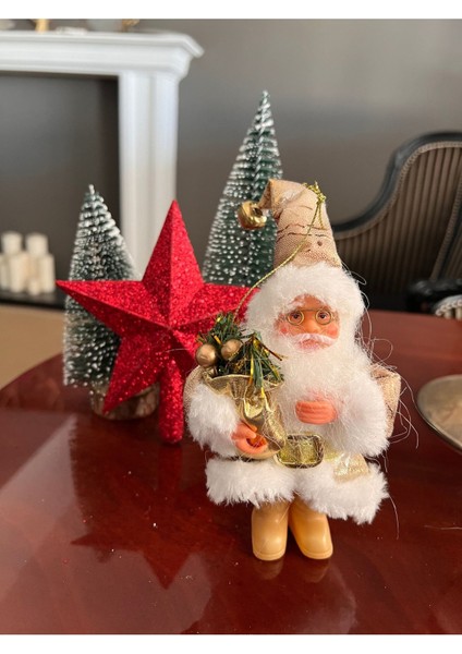 Gold Noel Baba 13 cm Ipli Altın Yılbaşı Yeniyıl Newyear Christmas Dekor Süs Sakallı Çanlı