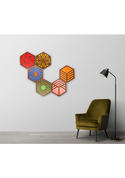 Dekoratif Duvar Dekoru Tablo Mdf Renkli 3mm 25 cm x 21.5 cm Geometrik Şekiller Veya Kendinize