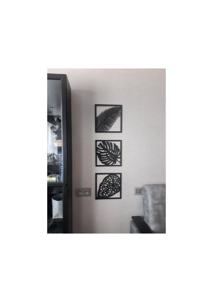 Dekoratif Ev 3'lü Yaprak Set Duvar Dekoru Mdf Tablo