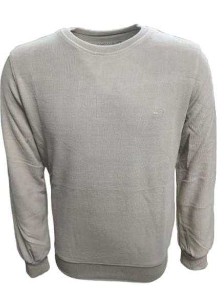R02706 Erkek Basic Selanik Sıfır Yaka Sweatshirt - Rey Polo - Bej