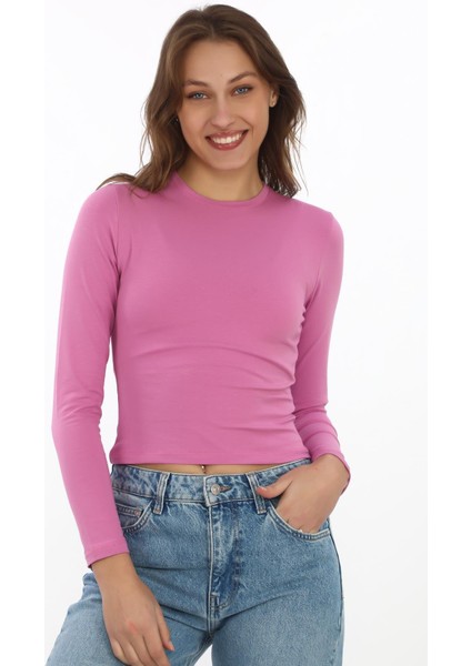 Likralı Pamuk Tişört-Slim Fit -Koyu Pembe