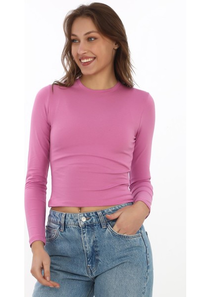 Likralı Pamuk Tişört-Slim Fit -Koyu Pembe modelleri