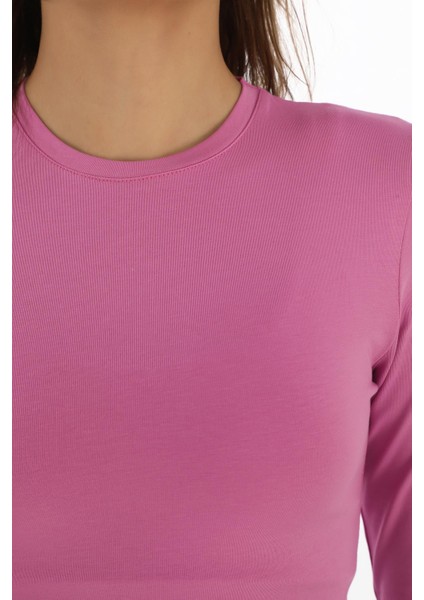 Likralı Pamuk Tişört-Slim Fit -Koyu Pembe fırsatları