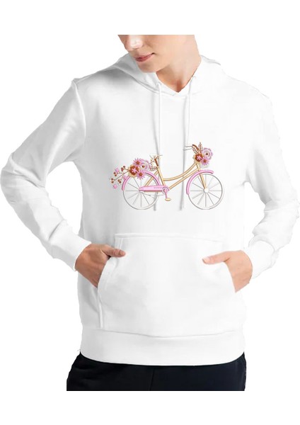 Kadın Tişört Hoodie 3 Iplik Nakış Kalın Pamuklu Kapüşonlu