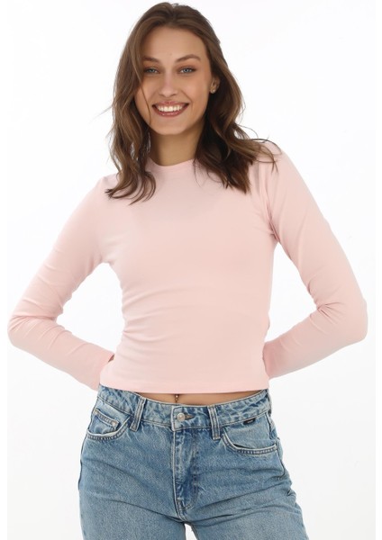 Likralı Pamuk Tişört-Slim Fit -Pudra modelleri