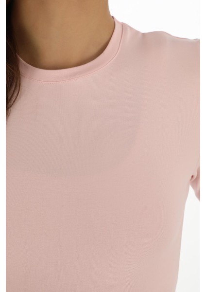 Likralı Pamuk Tişört-Slim Fit -Pudra fırsatları