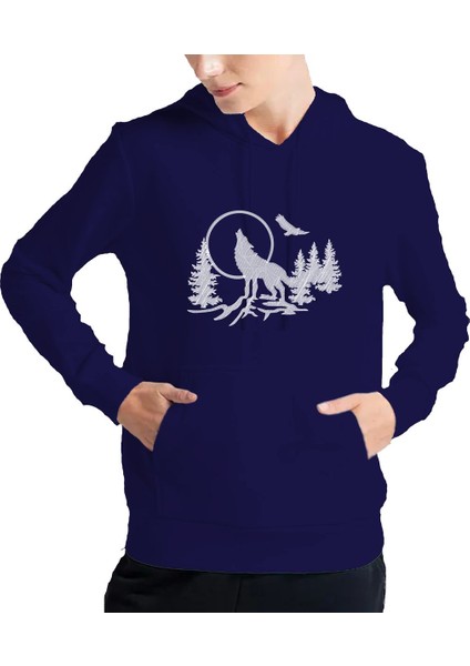 Kadın Tişört Hoodie 3 Iplik Nakış Kalın Pamuklu Kapüşonlu