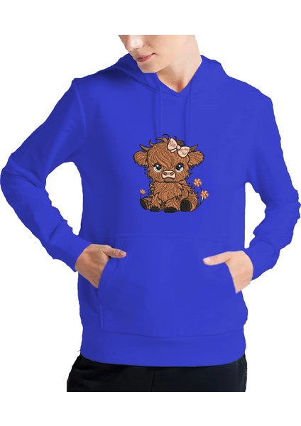 Kadın Tişört Hoodie 3 Iplik Nakış Kalın Pamuklu Kapüşonlu