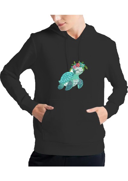 Kadın Tişört Hoodie 3 Iplik Nakış Kalın Pamuklu Kapüşonlu