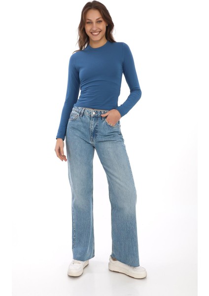 Likralı Pamuk Tişört-Slim Fit -Indigo fiyatları