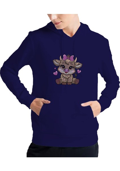 Kadın Tişört Hoodie 3 Iplik Nakış Kalın Pamuklu Kapüşonlu