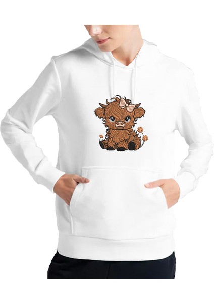 Kadın Tişört Hoodie 3 Iplik Nakış Kalın Pamuklu Kapüşonlu
