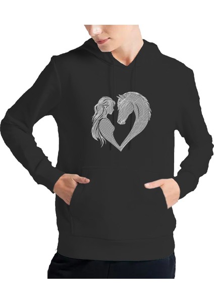Kadın Tişört Hoodie 3 Iplik Nakış Kalın Pamuklu Kapüşonlu