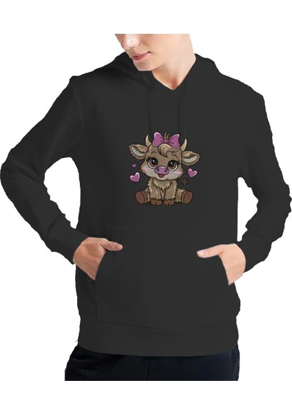 Kadın Tişört Hoodie 3 Iplik Nakış Kalın Pamuklu Kapüşonlu