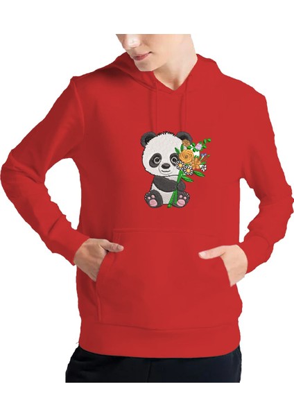Kadın Tişört Hoodie 3 Iplik Nakış Kalın Pamuklu Kapüşonlu