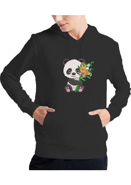 Kadın Tişört Hoodie 3 Iplik Nakış Kalın Pamuklu Kapüşonlu