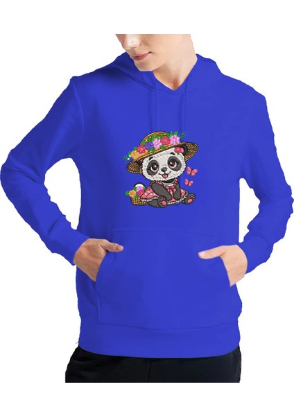 Kadın Tişört Hoodie 3 Iplik Nakış Kalın Pamuklu Kapüşonlu