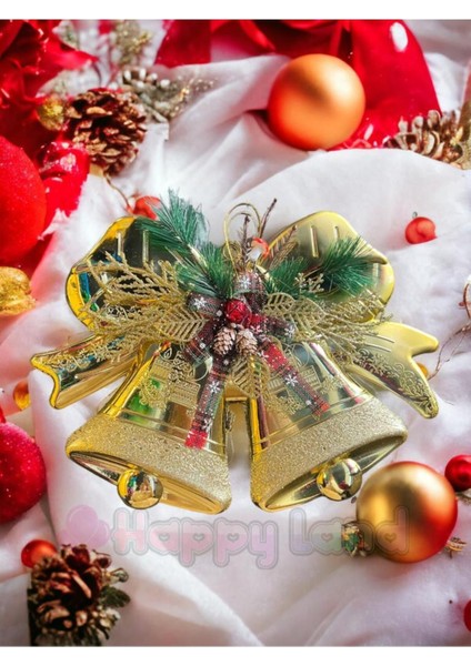 Yılbaşı Çanlı Kapı Süsü, Gold Renkli Ağaç Dekor, Şık ve Neşeli Süs modelleri