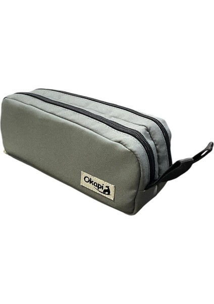 Çift Gözlü Kalem Çantası -Gri