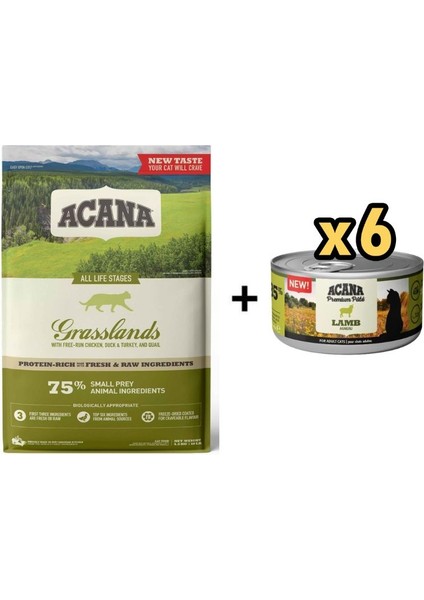 Grasslands Kedi Maması 4,5kg + 6 Adet Acana Premium Kuzulu Ezme Kedi Konservesi 85 gr