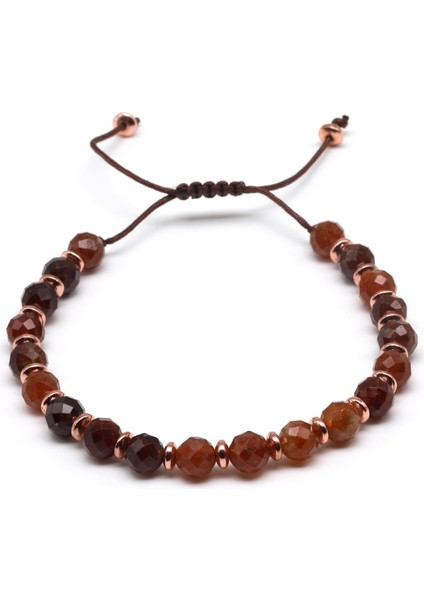 Garnet Doğal Taş Makrome Örme Bileklik Fasetli Küre Kesim