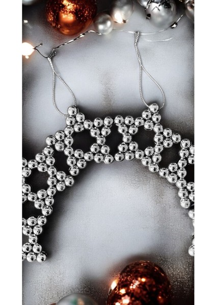 3 Adet Dekoratif Gümüş Metalik Boncuklu Yıldız Yılbaşı Ağacı Noel Ağacı Süsü 8 cm