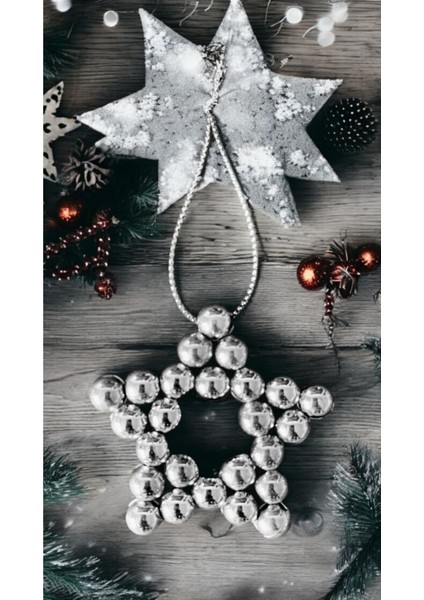 3 Adet Dekoratif Gümüş Metalik Boncuklu Yıldız Yılbaşı Ağacı Noel Ağacı Süsü 8 cm fiyatları