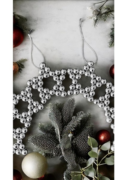 5 Adet Dekoratif Metalik Boncuklu Yıldız Yılbaşı Ağacı Noel Ağacı Süsü 5 cm Gümüş