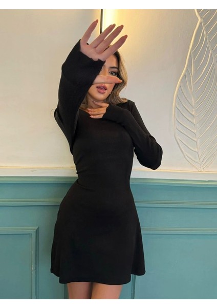 Kadın Uzun Kollu Bisiklet Yaka Kısa Kaşkorse Elbise fırsatları