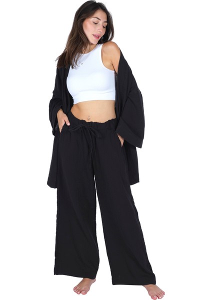 Loungewear Tek Pantolon (Lastikli ve Cepli) – %100 Pamuk Bürümcük Müslin Rahat Giyim fırsatları