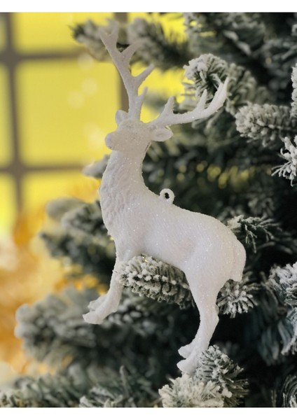 Yılbaşı Çam Ağacı Süsü Ipli Beyaz Geyik Figür 15 cm