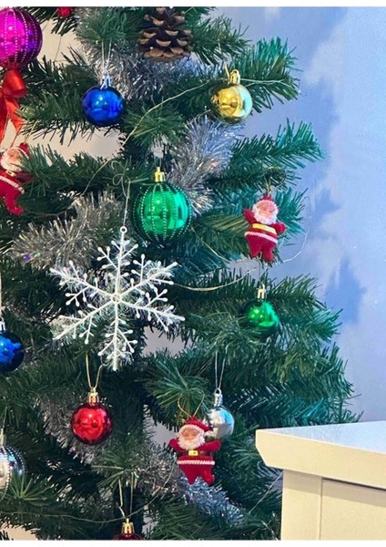 3 Adet Simli Kar Tanesi Süsü, Çam Ağacı, Kapı, Balkon, Duvar Dekoru, Kırmızı