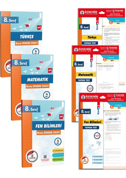 8.sınıf Lgs Türkçe, Matematik, Fen Deneme ve Yaprak Test Seti Özdebir Yayınları